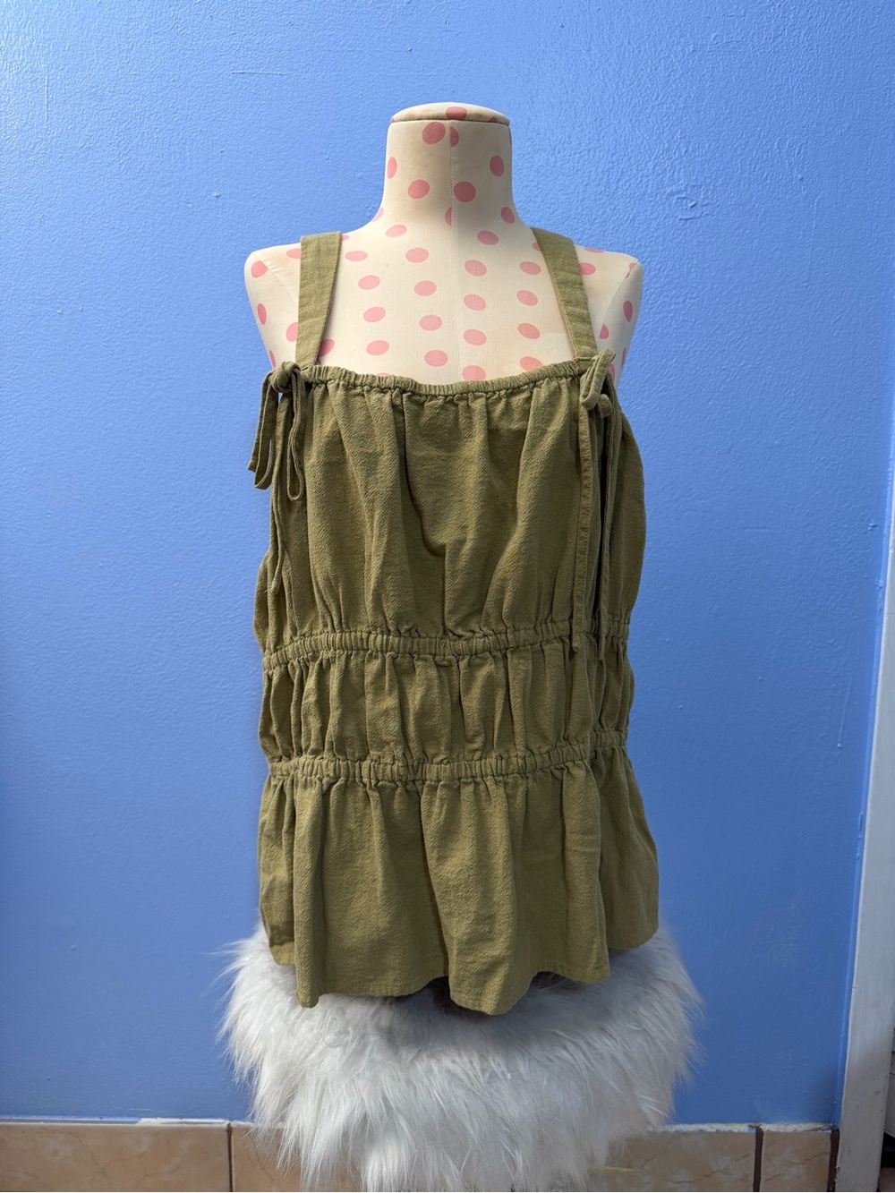 Universal Thread Olive Smocked Tiered Tank